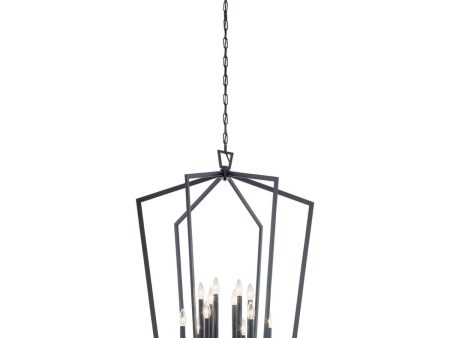 Abbotswell 30 in. 12 Lights Chandelier Black Finish For Sale