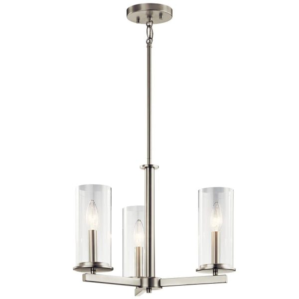 Crosby 18  3-Light Convertible Chandelier with Clear Glass, Brushed Nickel Finish For Cheap