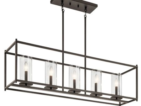 Crosby 42  5-Light Linear Chandelier with Clear Glass, Olde bronze Finish Online now