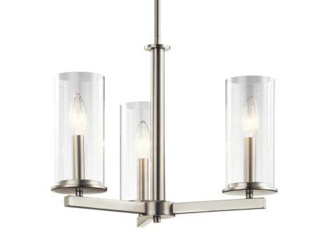 Crosby 18  3-Light Convertible Chandelier with Clear Glass, Brushed Nickel Finish For Cheap