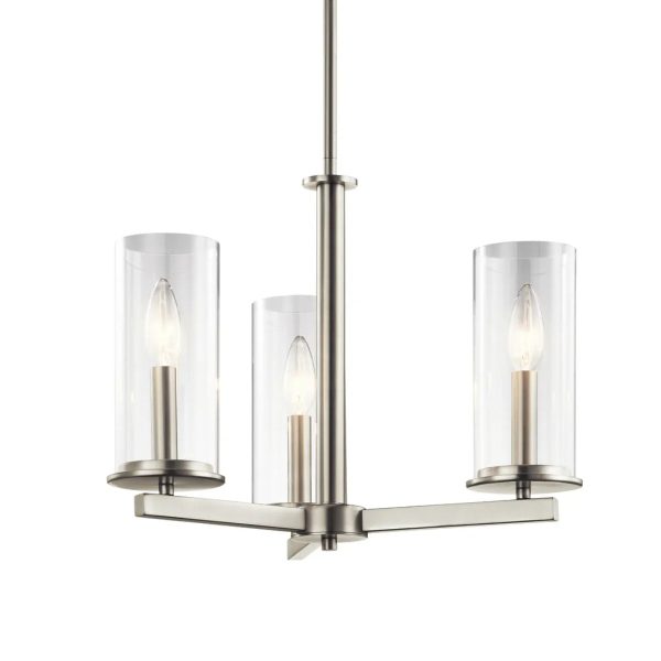 Crosby 18  3-Light Convertible Chandelier with Clear Glass, Brushed Nickel Finish For Cheap