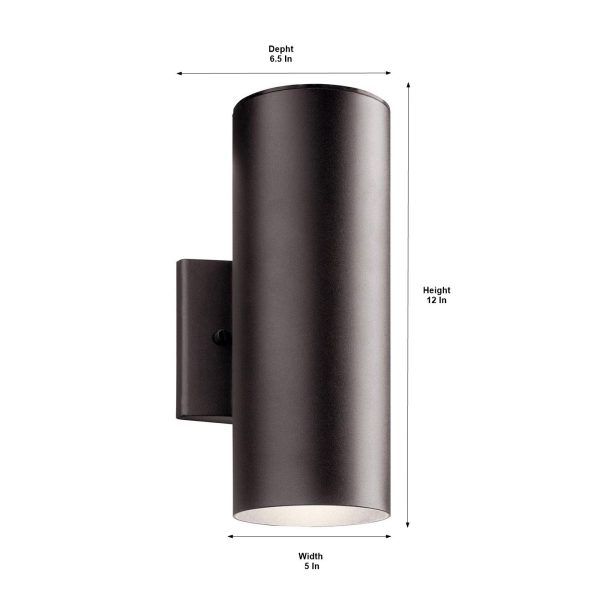 12 Inch Up Down  LED Cylinder Outdoor Sconce Dimmable 550 Lumens 3000K Bronze Finish For Discount