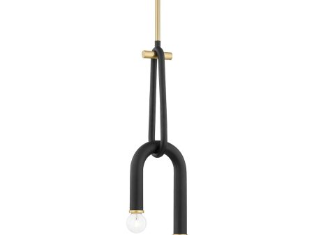 Whit 7 in. 2 Lights Pendant Light Aged Brass & Black Finish Hot on Sale